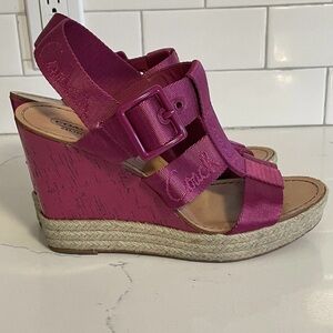 Coach-Maryanne Wedges -Size 6 B -Pink Espadrille- Buckle Strap Sandals
